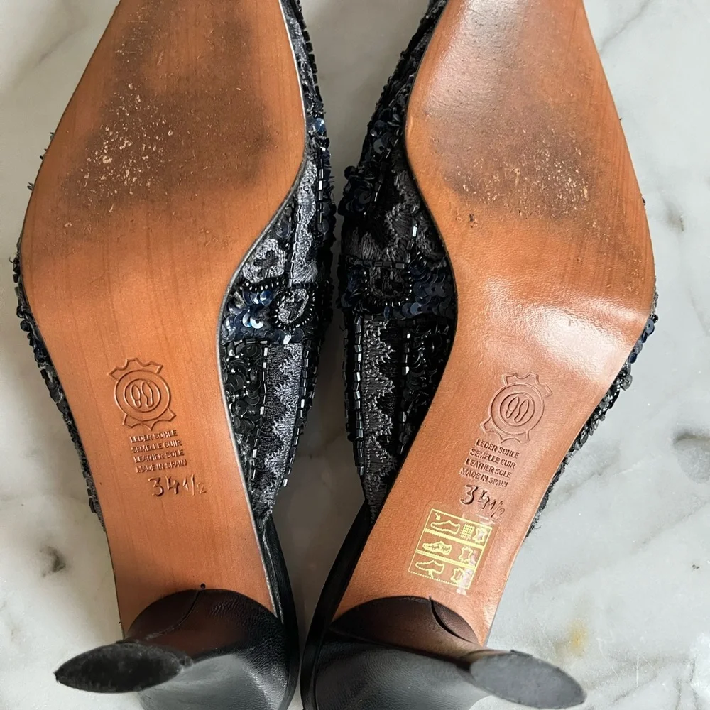 Vintage Arnold Churgin Silk Beaded Mule Size 4 1/2 (fits like size 5) - Picture 6 of 10